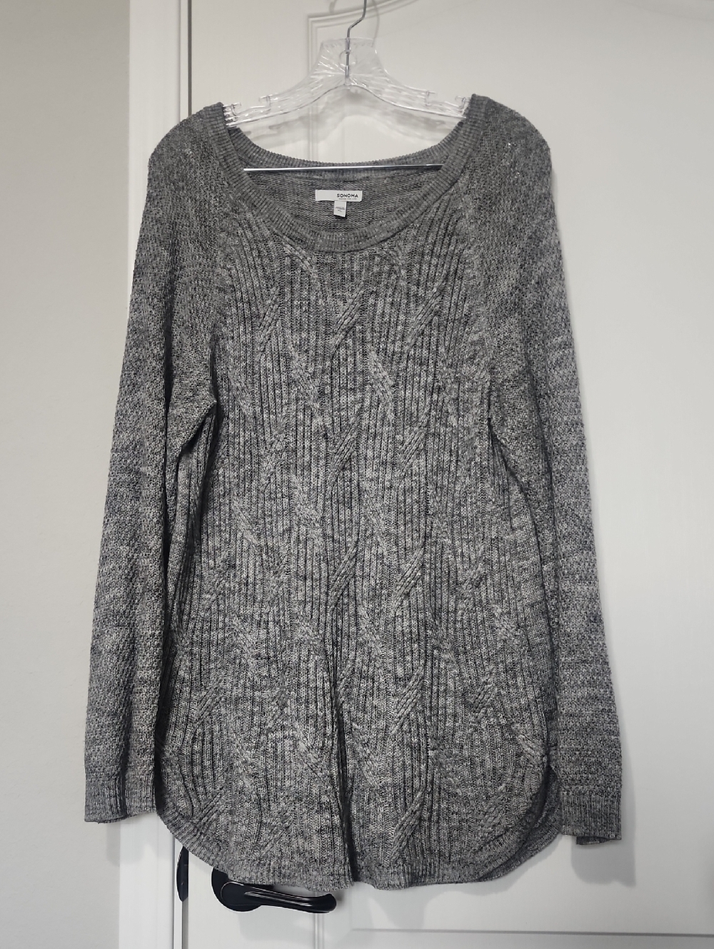 Cotton Blend Gray Cable-Knit Women's Sweater